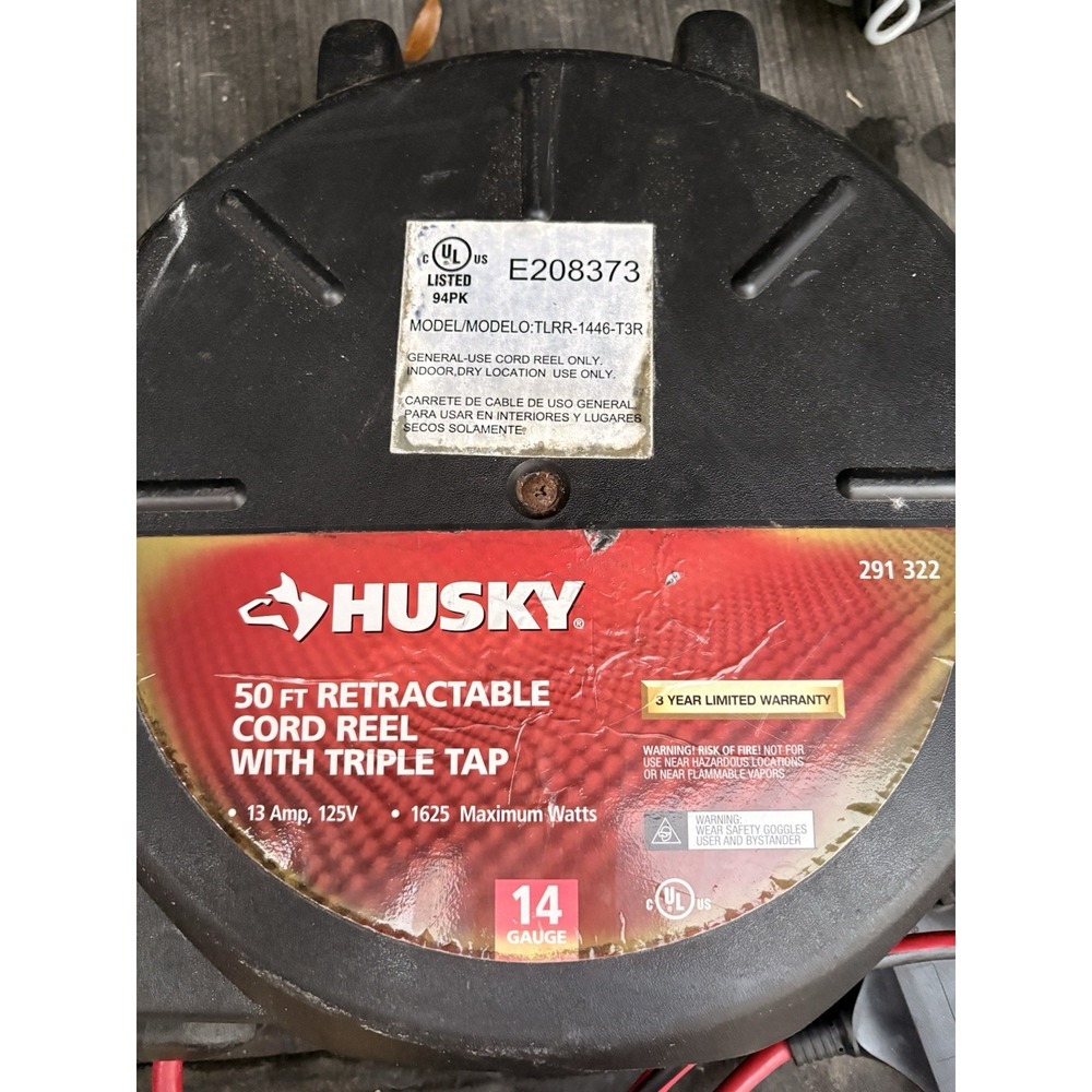 Husky 50ft Retractable Cord Reel With Triple Tap